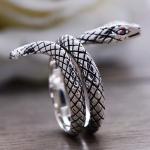 Snake Style Simulated Garnet Eyes Scale Serpent Ring 925 Sterling Silver Band