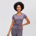 300gsm Front Straps Activewear T Shirts Padded Short Sleeve Twist Front T Shirts