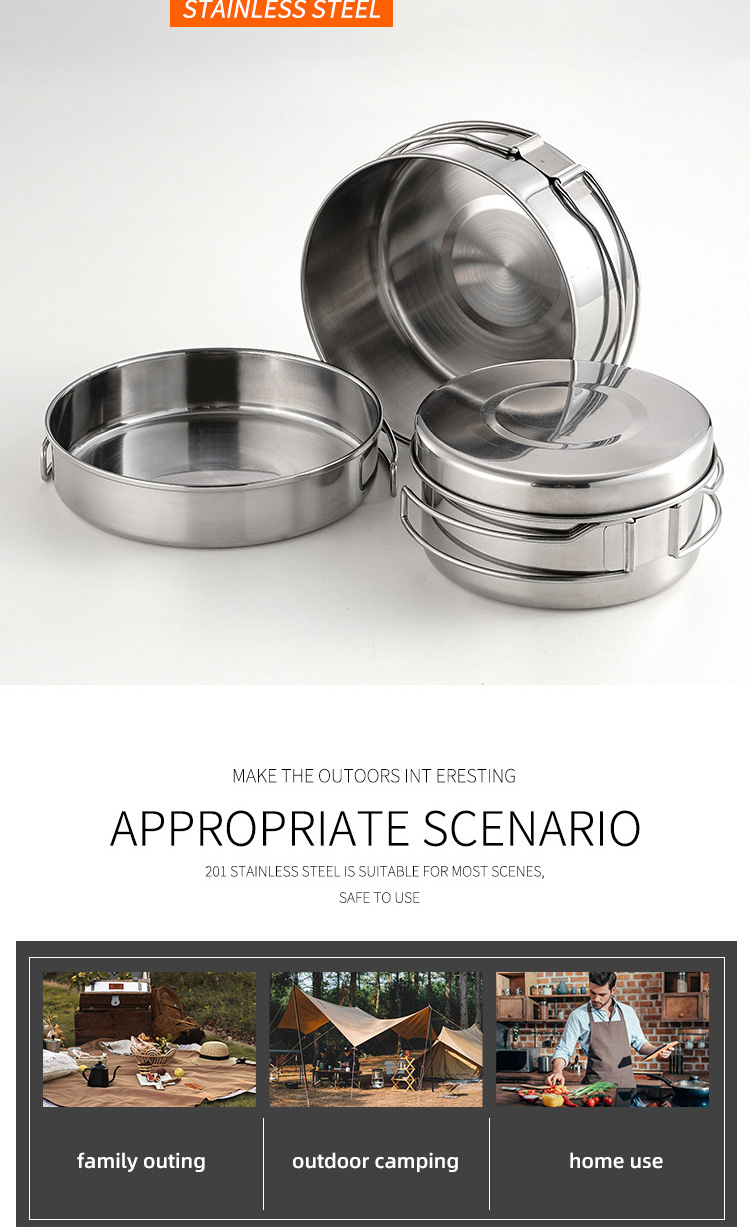 Multifunction 4 Pieces Outdoor Cookware Set Stainless Steel Titanium Pots