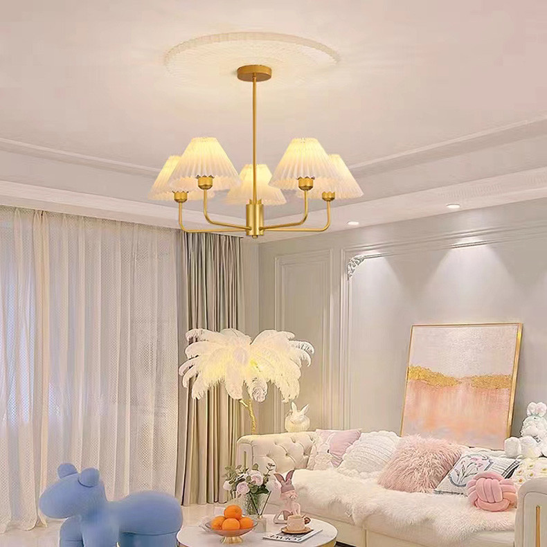 Modern Copper Chandeliers White Cloth Lampshade Gold Chandelier(WH-AP-581)