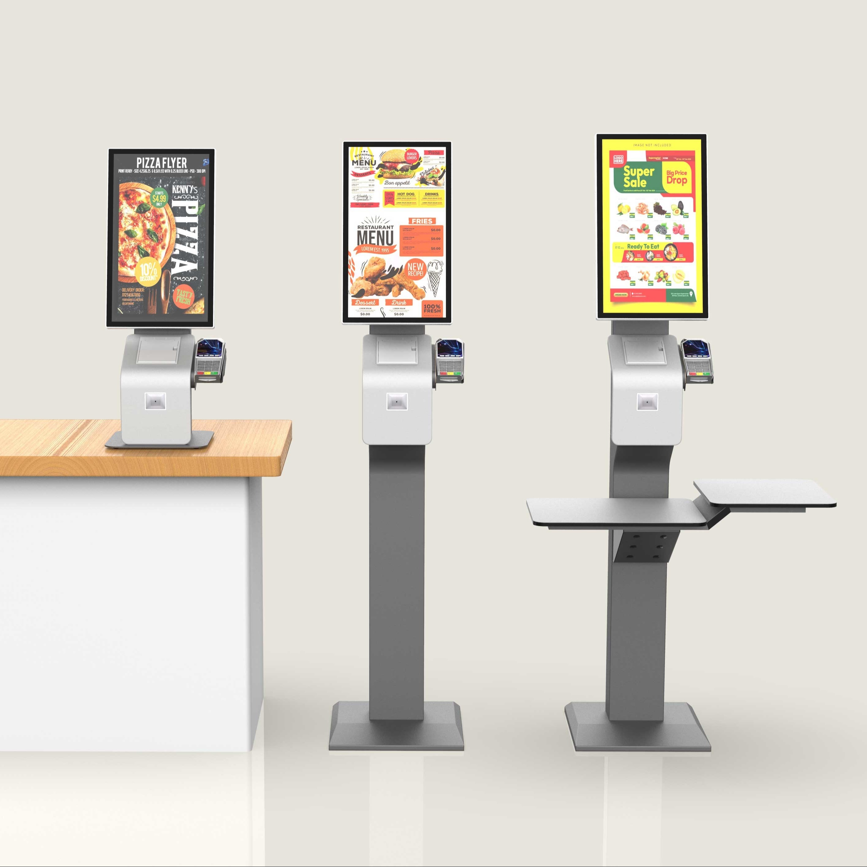 15.6 Inch Touch Screen Self Service Kiosk With POS Payment QR Scanner For Food Ordering