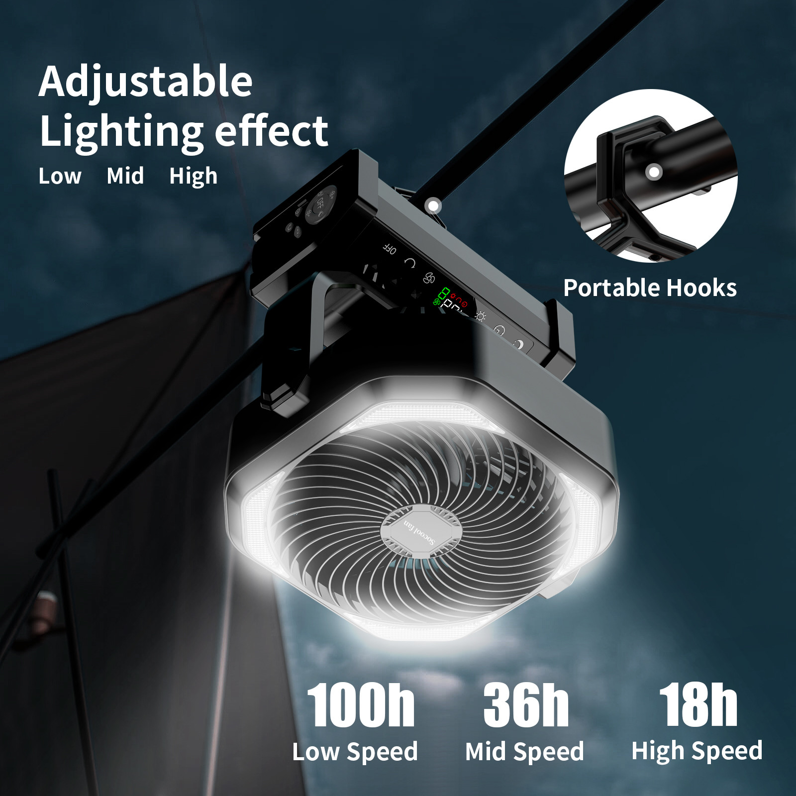 Socool Fan 20000mAh 9 Speed Control Outdoor Camping Fan Portable Multifunction Emergency Power Supply fan