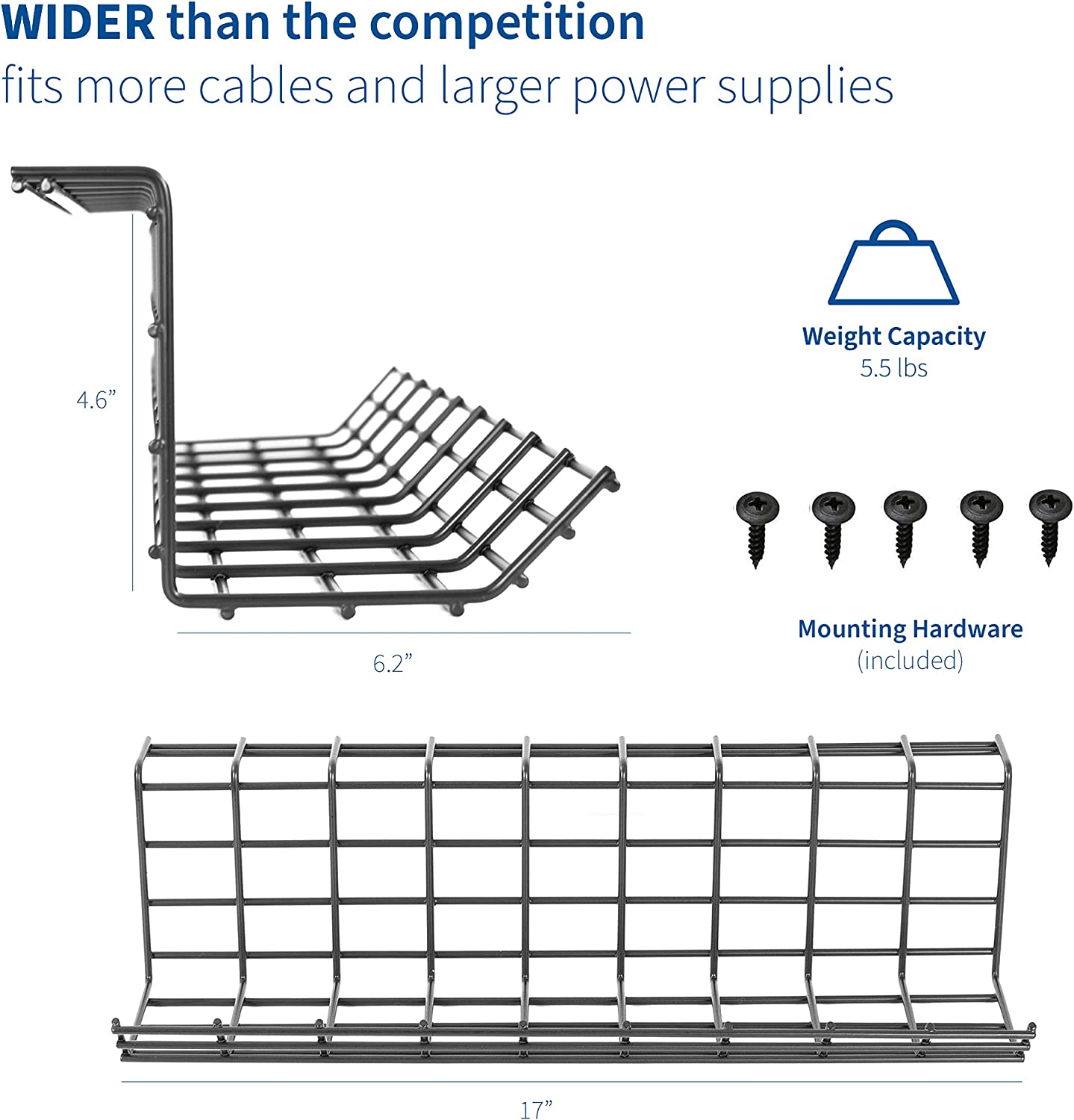 Non-folding Rack for Office and Home Power Strip Holder and Cable Management Wire Rack