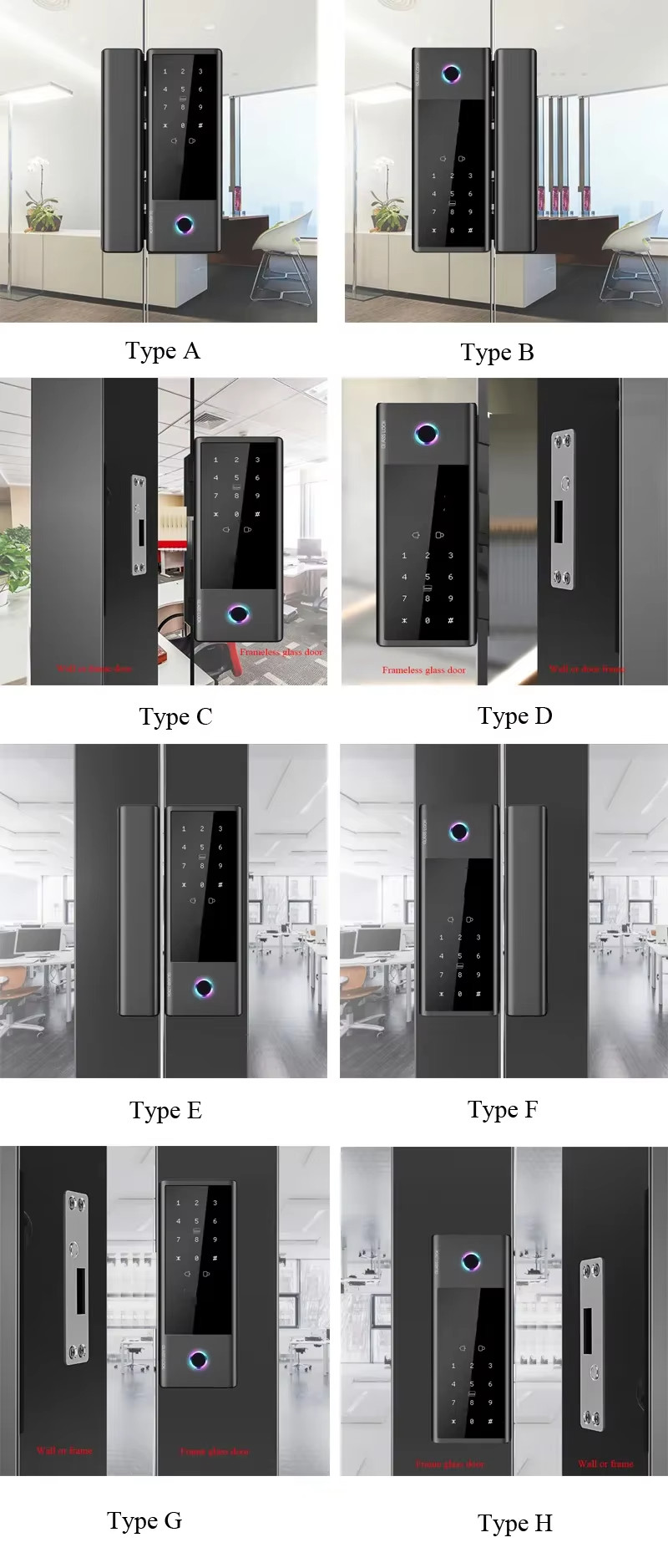 Smart Glass Door Lock Black Fingerprint Keypad Door Lock Security
