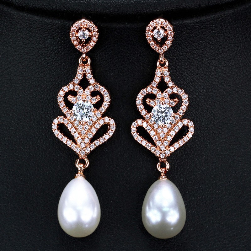 Special Geometrical Silver Color Pearl Earrings Brinco High-Grade CZ Zircon Pearl Earring For Women