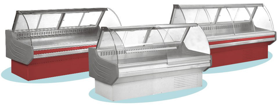 Lift Up Curved Glass Door Deli Display Refrigerator / Meat Display Chiller