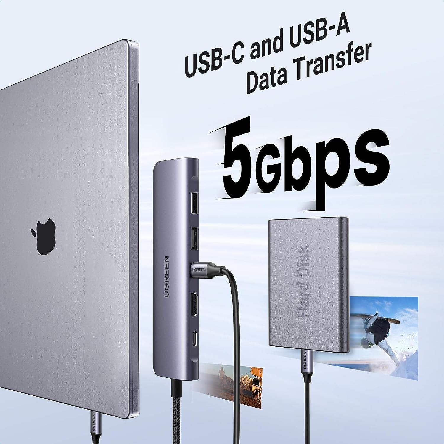 1071 USB C Hub for Laptop 7 in 1 USB C Dongle 4K-HDMI , 100W PD Charging, USB-C & 2 USB-A 5Gbps Data Ports, SD/TF