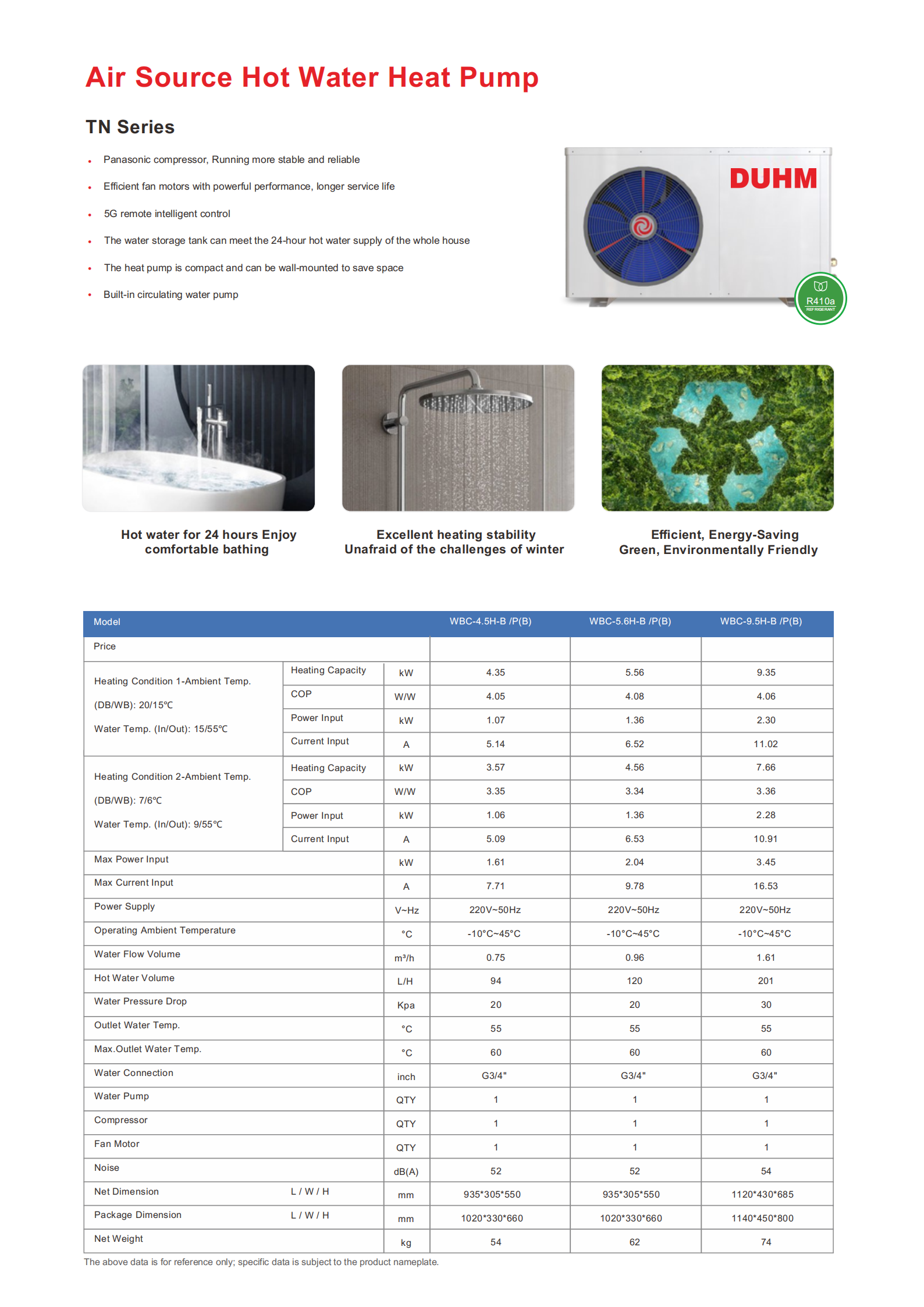 Sustainable Electric R410A 9.5kw Air Source Heat Pump Water Heater For Domestic Water Supply