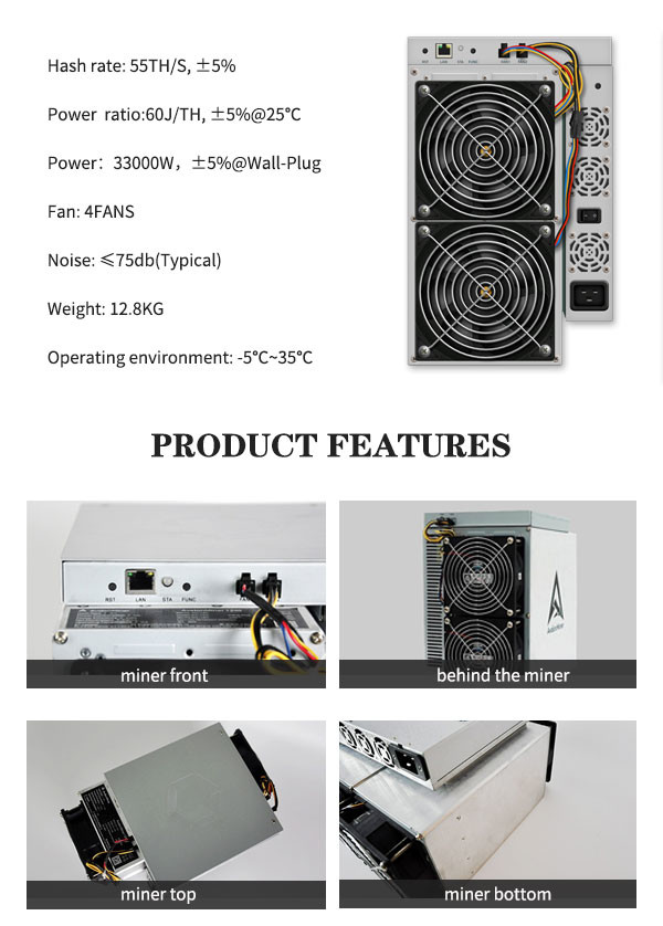 3300W Canaan Avalon A1066 Pro 55th Ethernet SHA 256 Algorithm