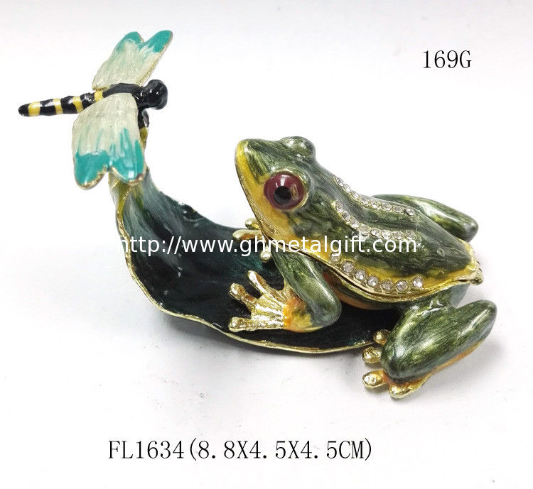 Pewter alloy gold plated Frog Jeweled Trinket Box Golden plated enamel fashion frog pewter box