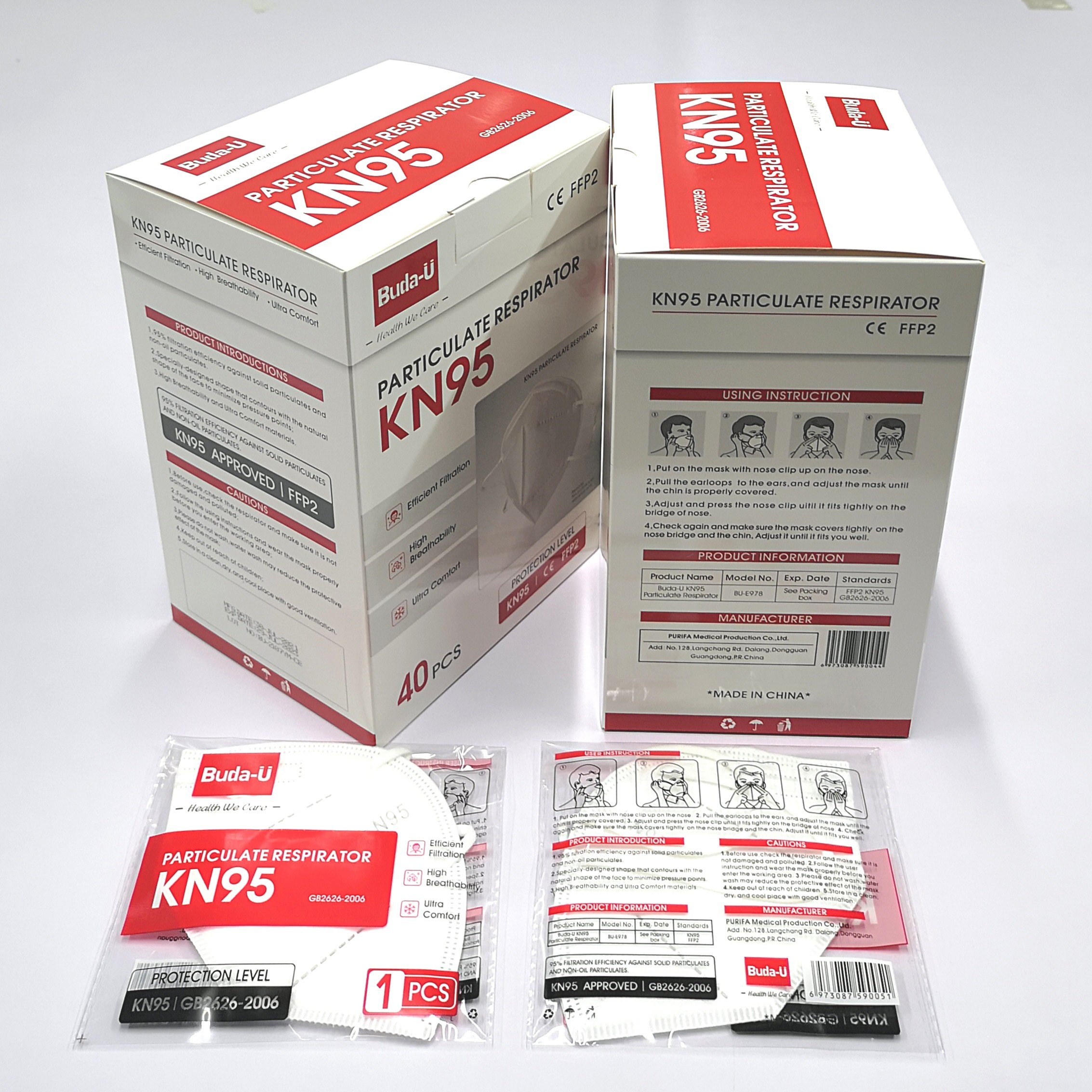 Elastic Earloops Covid KN95 Respirator Mask Folding Half Buda-U BU-E978