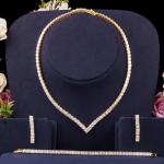 White Gold Color Luxury Bridal CZ Crystal Necklace and Earring Sets Big Wedding