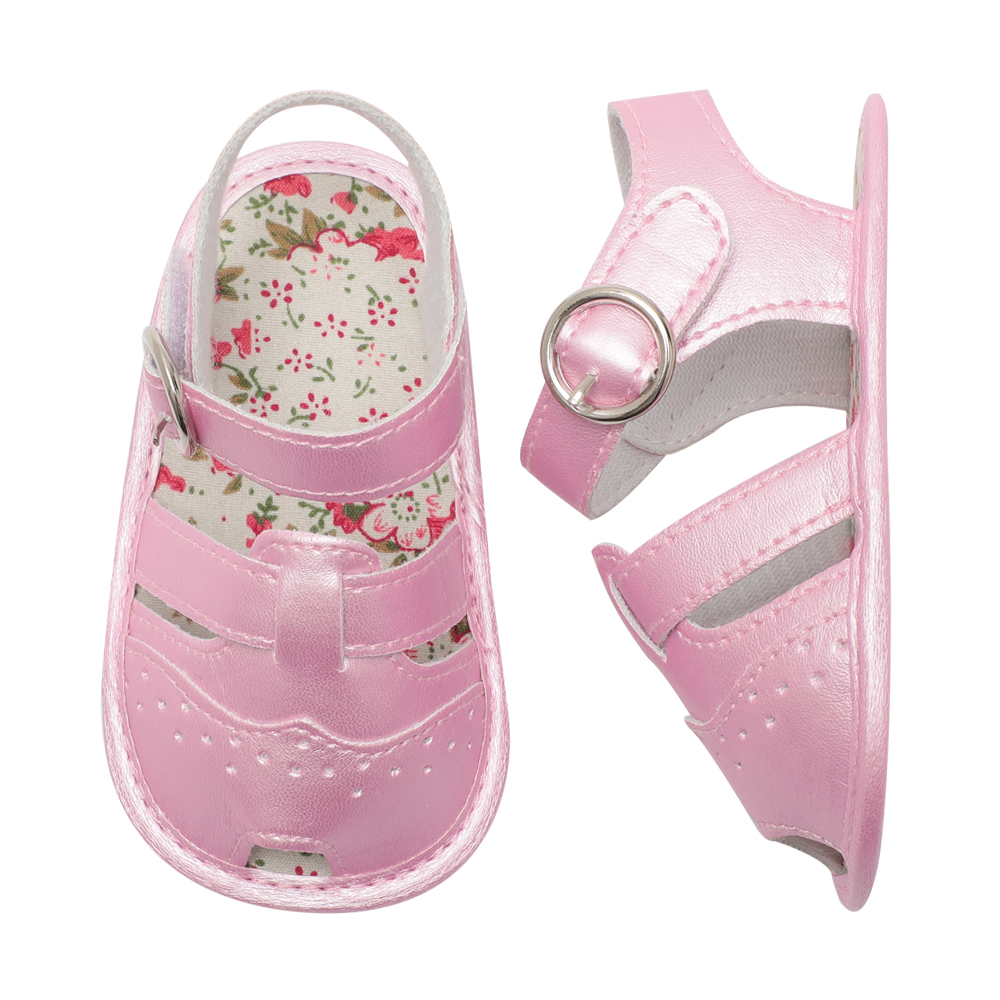 New designed PU leather cotton sole Printed flower 0-2 years girls prewalker infant sandals