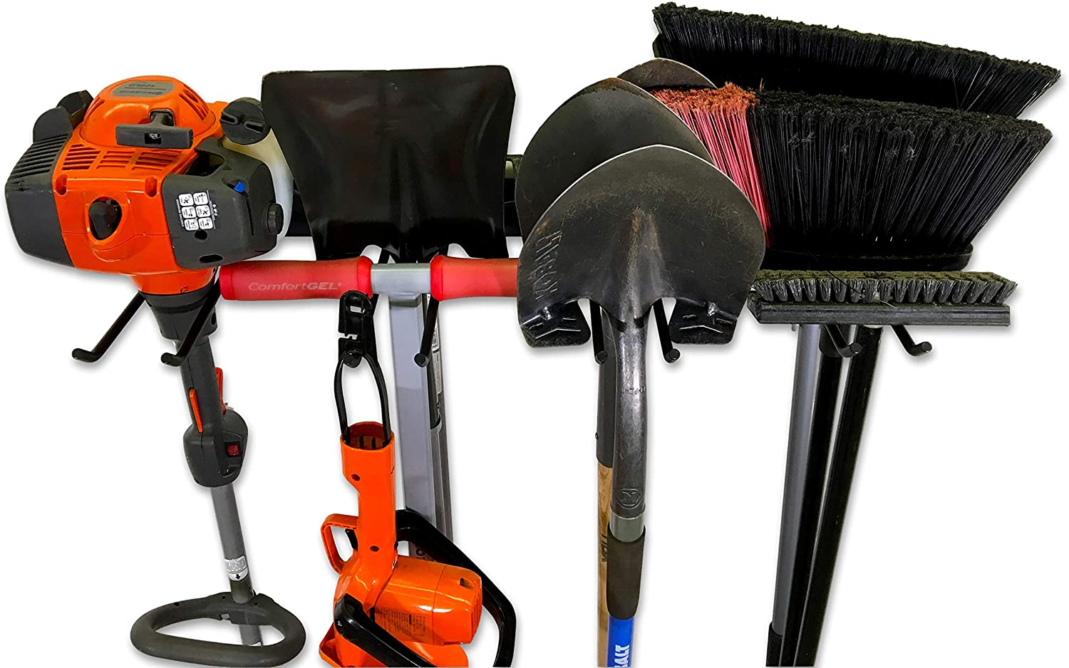 Wall Mount Garden Tool Organizer With Single Tier Heavy Duty Solid Steel Tool Hangers