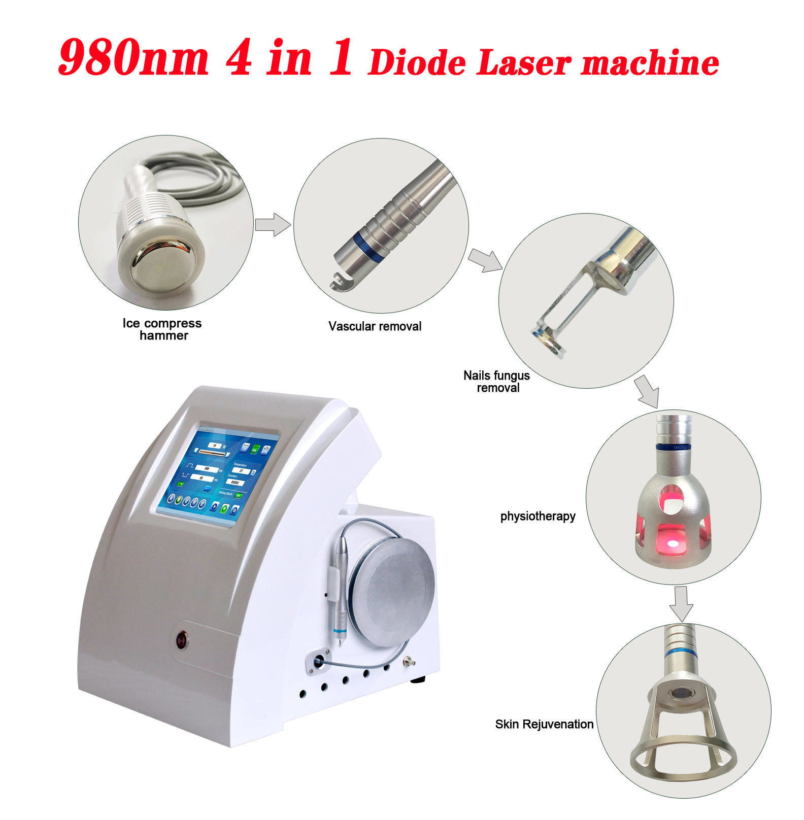 15W 30W 60W 980nm Laser Pigmentation Removal Machine AC100-240V
