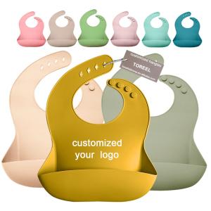 Quality OEM Custom Adjustable Length Silicone Baby Bib With Food Catcher wholesale
