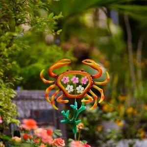 Quality Crab / Coral Metal Garden Ornaments Colorful Metal Flower Decor wholesale