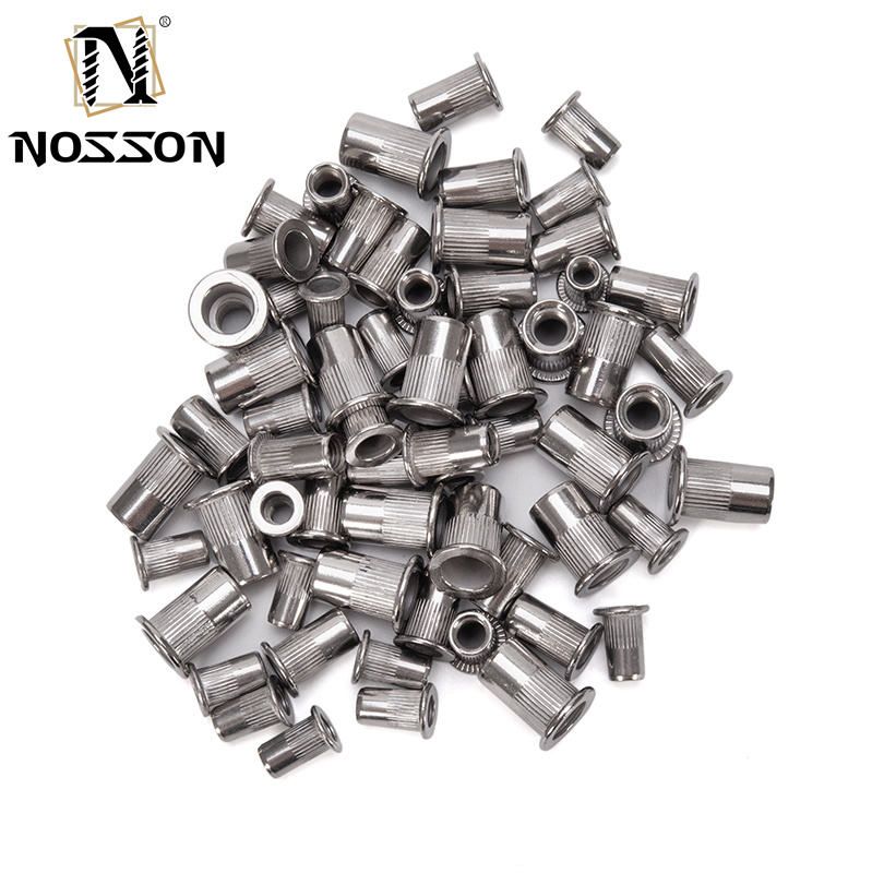 Zinc Plated DIN Standard M3 M4 M5 M6 M8 M10 M12 Flat Head Knurled Threaded Insert Rivet Nut for Metric Measurement System