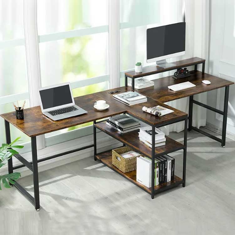 Wooden Black Computer Desk Brown Thickness 16mm With Monitor Stand