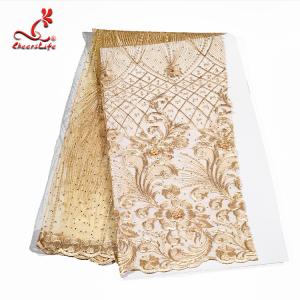 Quality Evening Dresses flower gold embroidered beaded fabric wholesale