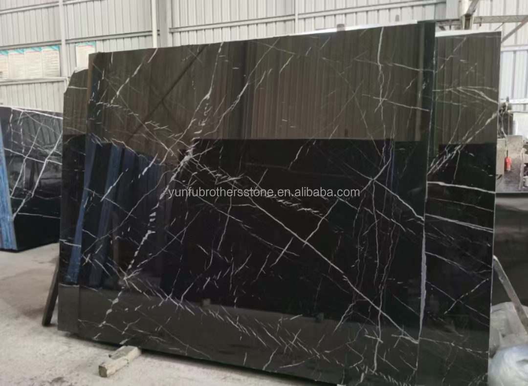 Modern Design Hotel Nero Marquina Big Slab Zimbabwe Black Marble Floors and Stairs