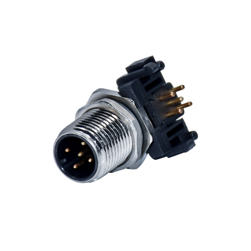 5Poles M12 Waterproof Connector 90 Degree Male A Code PCB Panel Mount Connector Shielded