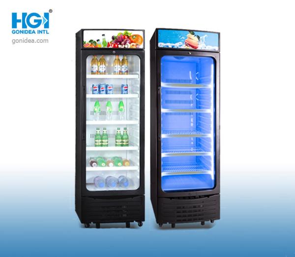 350L Fan Cooling Supermarket Vertical Single Door Cooler Beverage Display