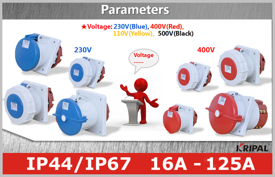 IP44 IP67 Panel Mounted Industrial Socket 16A 32A 63A 125A Power