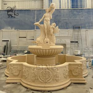 Quality Marble Outdoor Fountains Life Size Greek Woman Pouring Water Fountain Sculpture Large Beige Stone Handcarved Garden wholesale