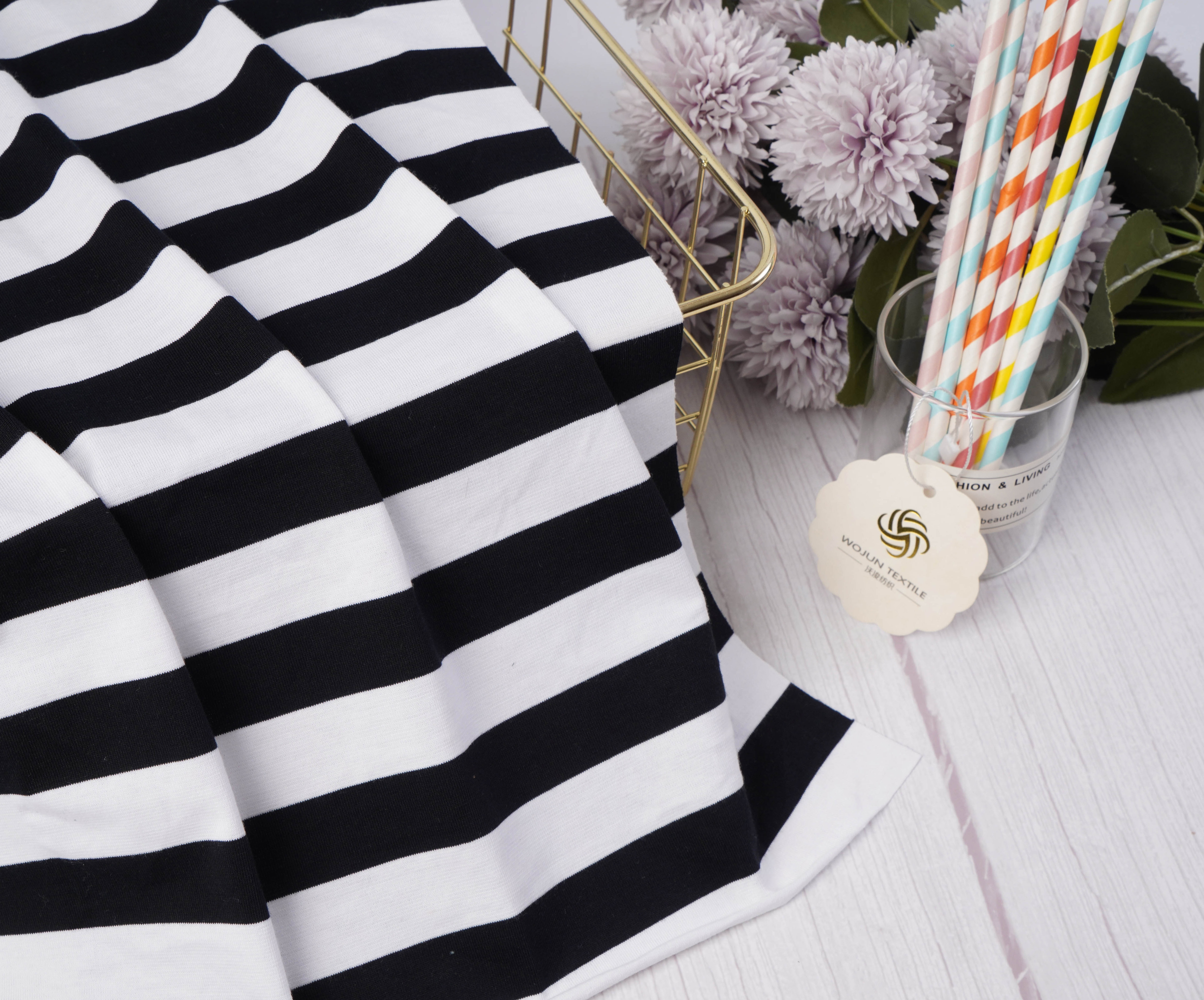 Natural Moisture Wicking Healthy And Simple Striped Knit Fabric For T-Shirt