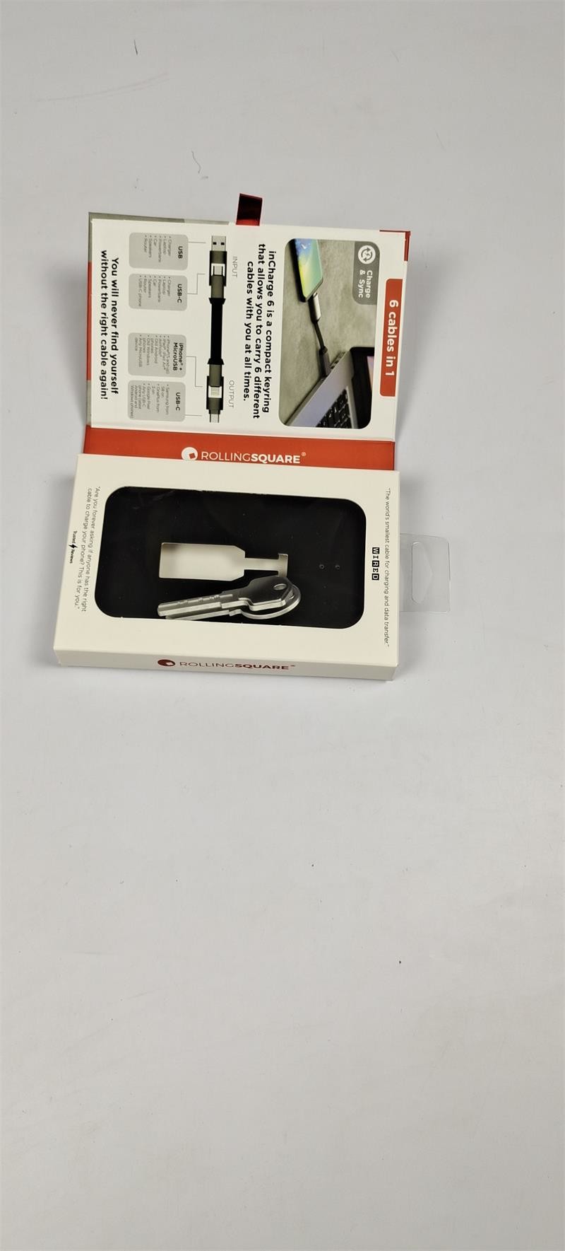 Electronic Product Cable Rigid Packaging Box Magnet Flip Cover with Ribbon Handle