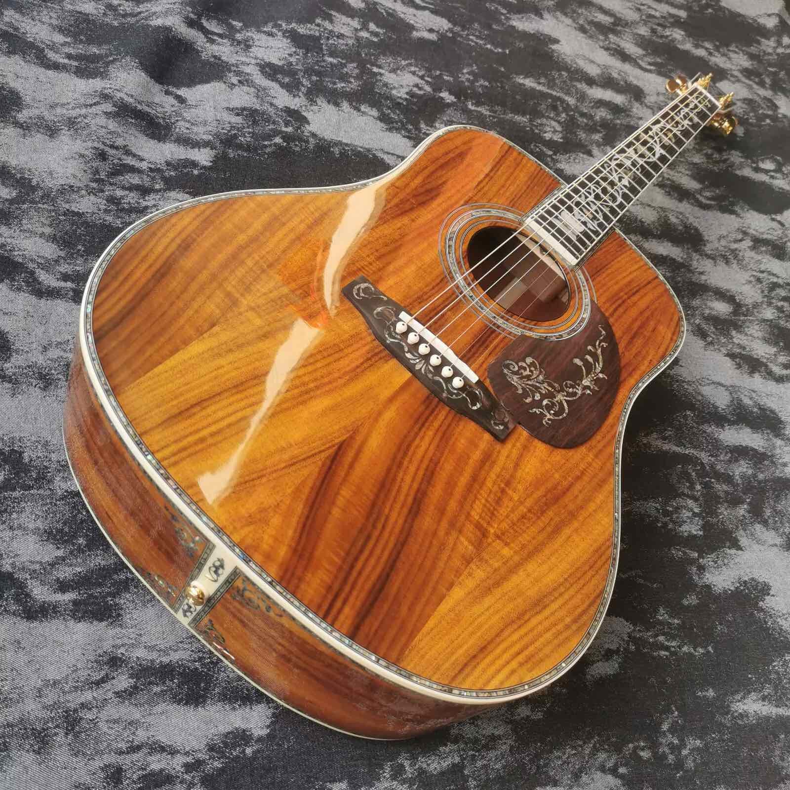 Custom 41-inch all-KOA wood ebony fingerboard, dreadnought, D45 Martin style, abalone inlaid acoustic guitar
