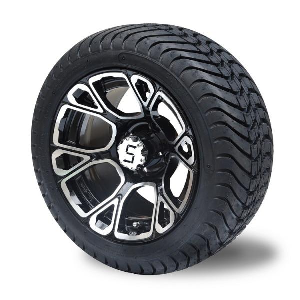 12'' Machined/Glossy Black Golf Cart Rim and 215/35-12 Low Profile DOT Street