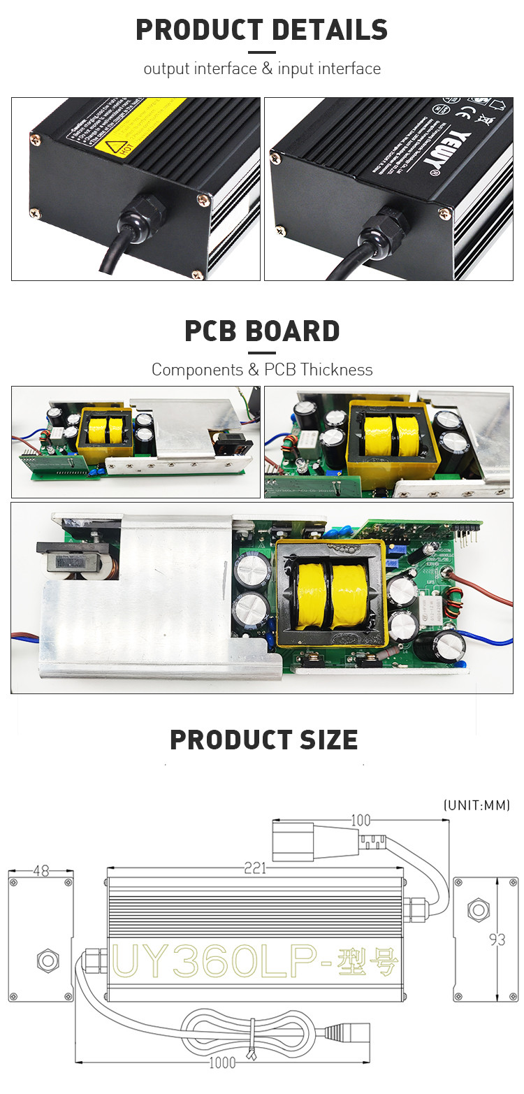 24V 12A Waterproof Battery Charger Intelligent Surfboard Charger