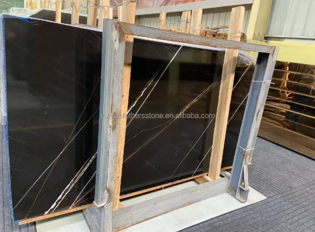 Hotel Table Modern Big Slab Black and Gold Vein Marble Flooring with Exotic Lauren 18mm