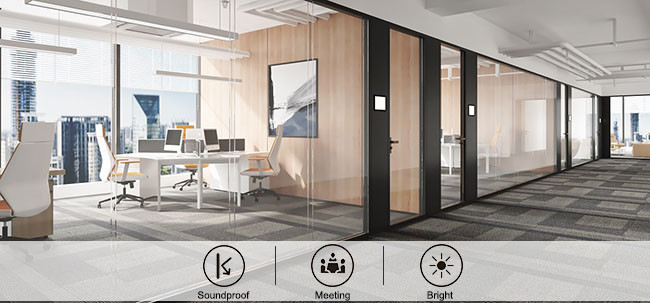 Durable Demountable Glass Partitions Double Glass Modular Office Partition Walls