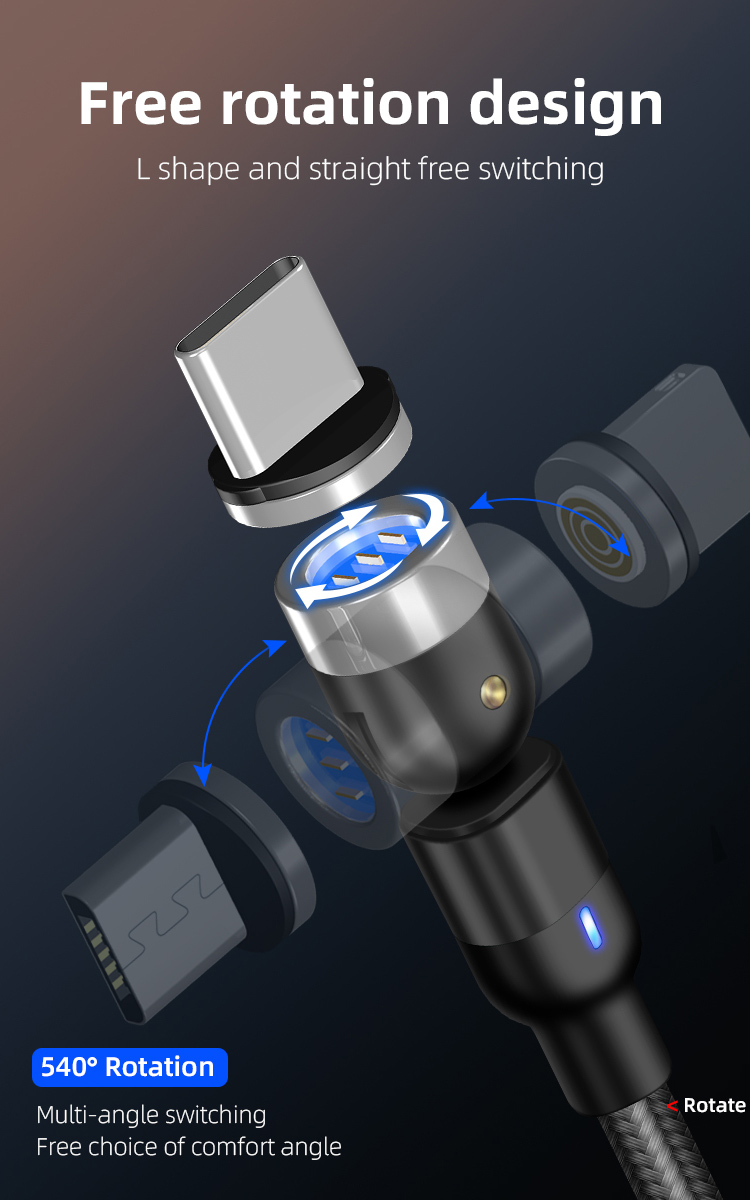 540 Degree 3A Magnetic Micro USB Quick Charging Cable