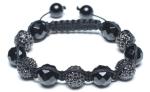 Adjustable Shamballa Bracelet, Black Onyx Faceted Rounds & Gunmetal Rhinestone