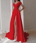 Custom Clothing Factory China Women'S Ruffled Hem Solid Color Maxi Evening Gown