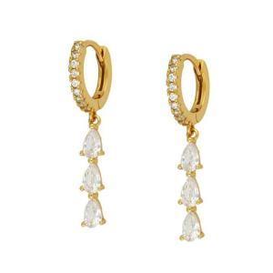 Quality Brazilian Water Drop Cubic Zircon Long Dangle Earrings In 18K Gold Plated Hoops wholesale