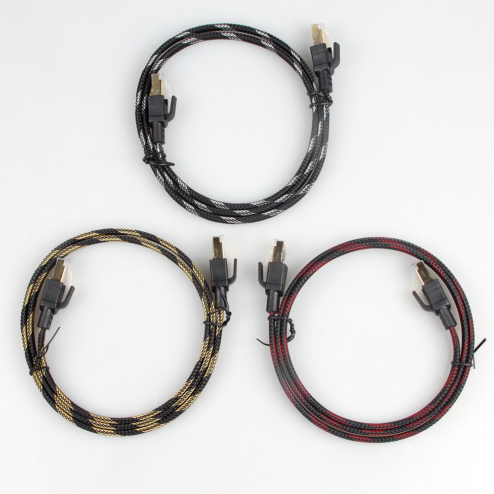 Heavy Duty Rj45 Cat8 Network Cable , Nylon Braided Patch Cord Cat 8