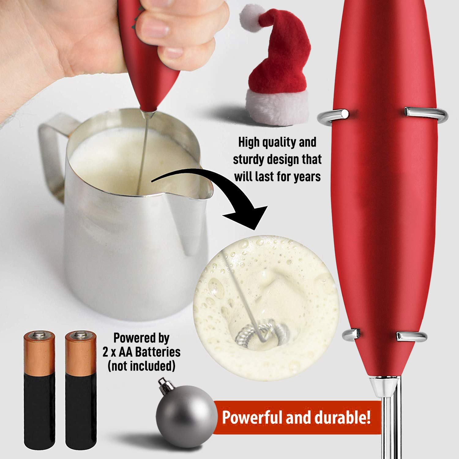 2023 Battery Operated Stainless Steel Whisk Electric Coffee Frother for Milk Frothing