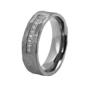 Quality 7mm Hammered Prong Custom Damascus Steel Ring Men Women Wedding Band Jewelry wholesale