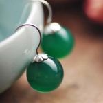 925 Sterling Silver Green Onyx Bead Dangle Earrings(011634GREEN)