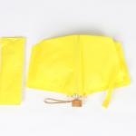 Wooden Handle Three Fold Umbrella Yellow Aluminum Shaft Lightweight Durable