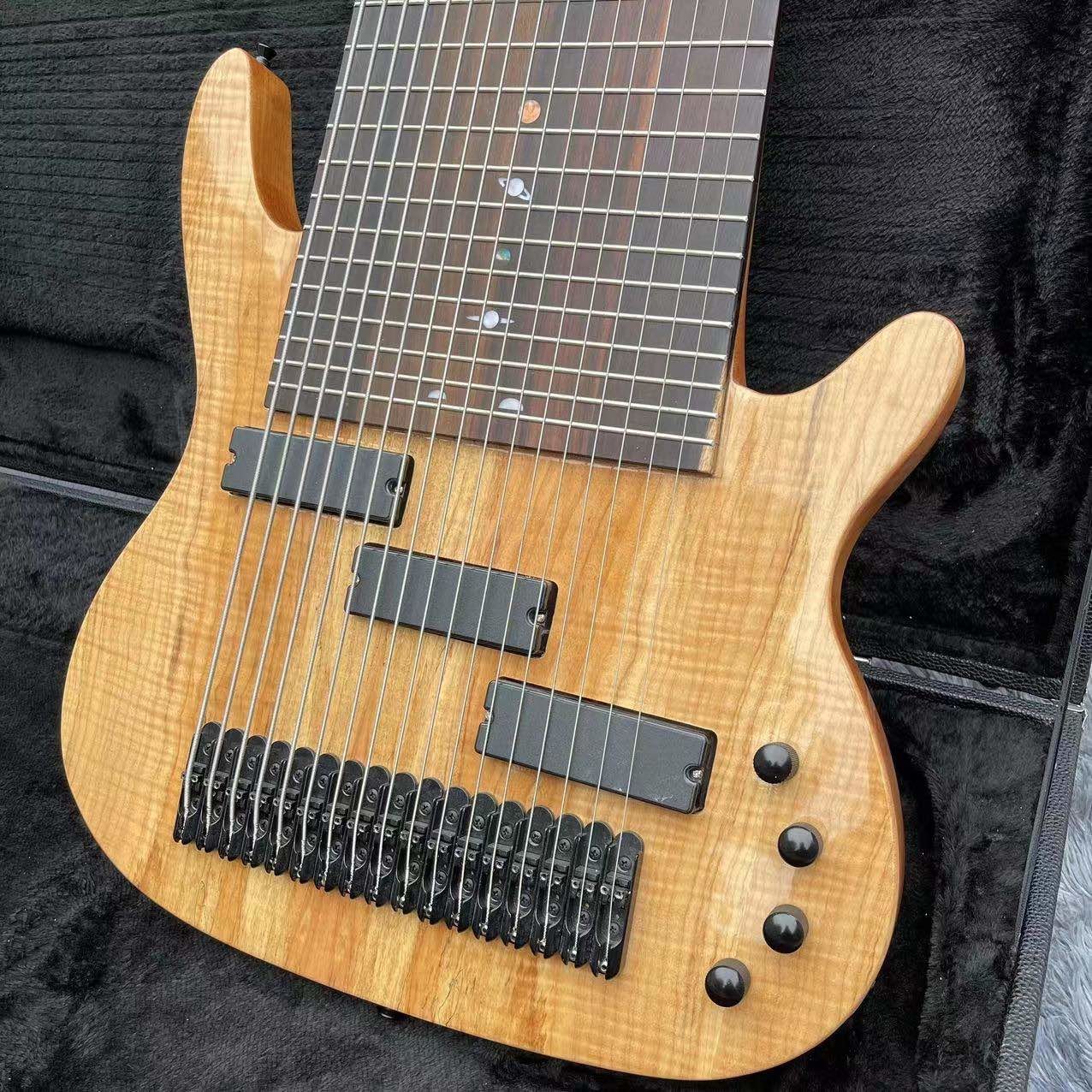 Custom 17 Strings Neck Through Body Electric Bass Guitar with Rosewood Fingerboard Fretless Inlay