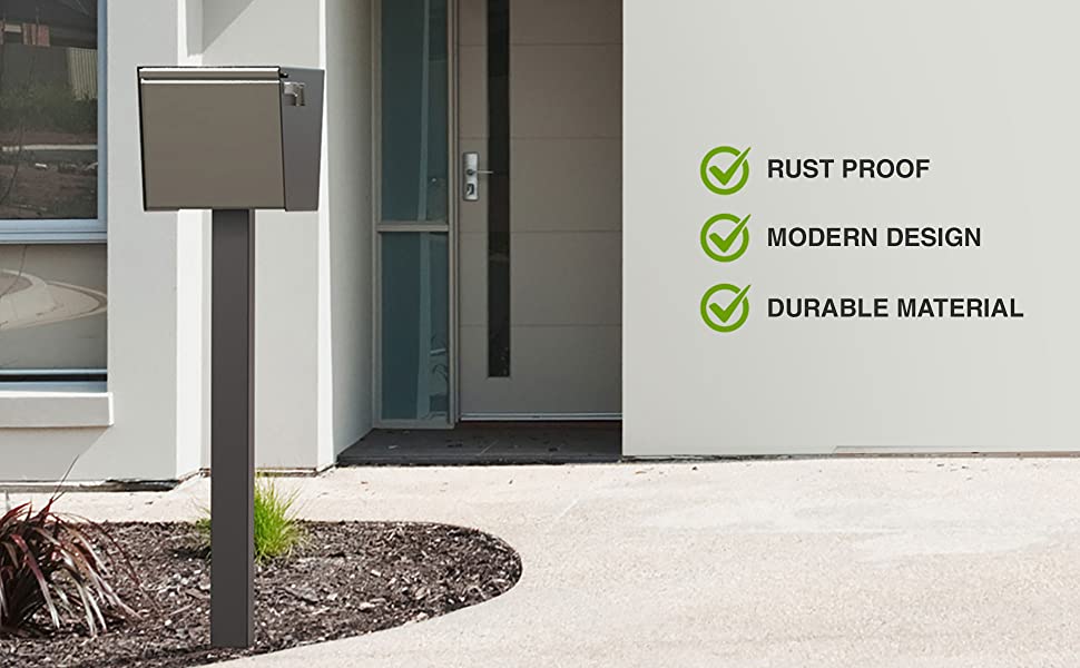 Anti-rust Modern Design Curbside Post Mount Mailbox with Stainless Steel Hinges Magnetic Door