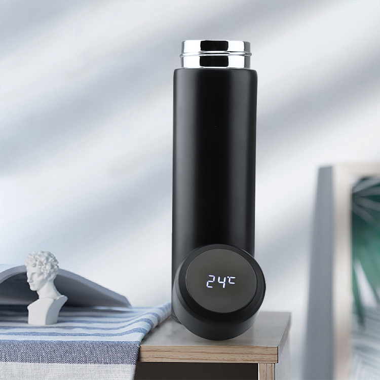 500ml Black Double Wall Insulated Custom Vacuum Smart Thermos Water Bottle with LED Temperature Display
