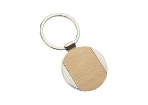 Quality Nickel Iron Beech Wooden Metal Keychain Holder Promotional Round wholesale