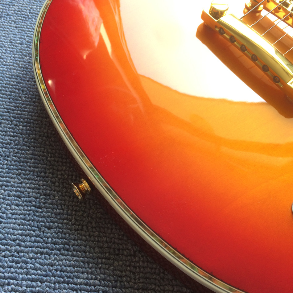 Custom Grand Solid Mahogany Body Electric Guitar in Cherryburst and with Gold Hardware
